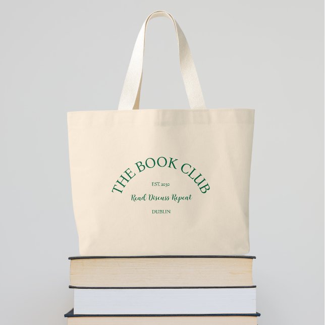 Bolsa Tote Grande The Book Club Green Crest Ler Discussão Repetir (Criador carregado)