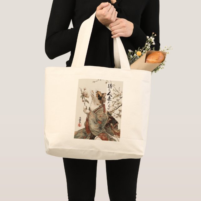 Bolsa Tote Grande "The One Will Come" Japanese Cat Art Tote Bag (Frente (produto))
