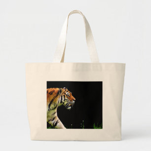 Bolsa Tote Grande Tiger Aproximando-se - Trabalho de arte animal sel