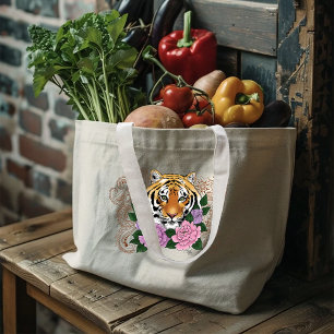 Bolsa Tote Grande Tiger Henna Flores Púrpuras Rosa