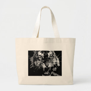 Bolsa Tote Grande Tigre de Raios Preto e Branco