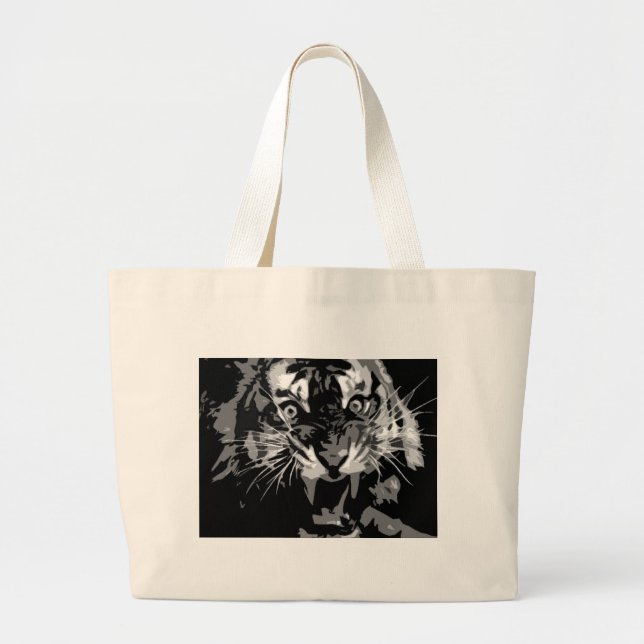 Bolsa Tote Grande Tigre de Raios Preto e Branco (Frente)