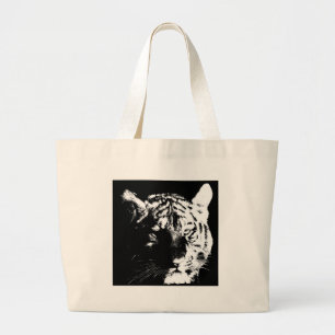 Bolsa Tote Grande Tigre Pop de Arte Preto e Branco