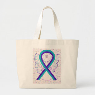 Bolsa Tote Grande Toalha de Fita de Sensibilização Roxa e Verde