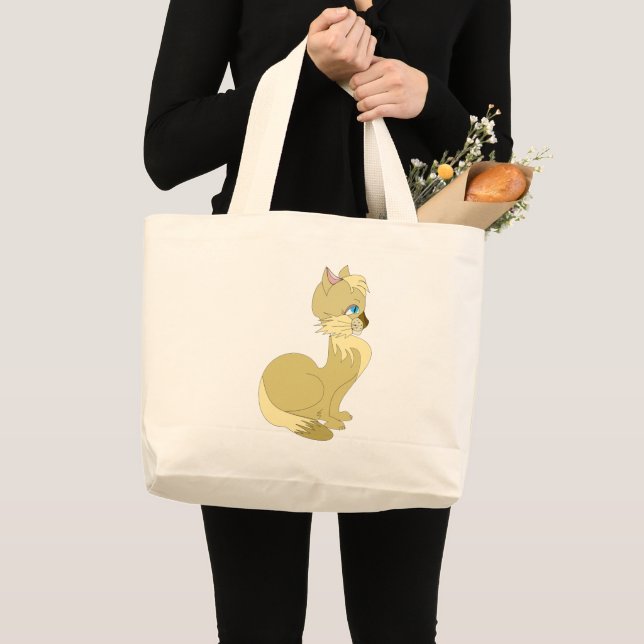 Bolsa Tote Grande Toalha de Gato de Olho Azul (Frente (produto))