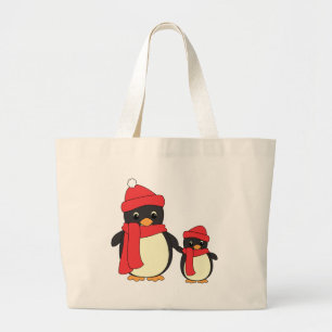 Bolsa Tote Grande Tomando o pinguim pequeno para uma caminhada