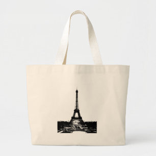 Bolsa Tote Grande Torre Eiffel Preta e Branca