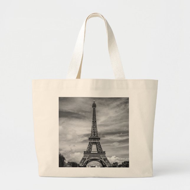 Bolsa Tote Grande Torre Eiffel Preta e Branca Paris França (Frente)