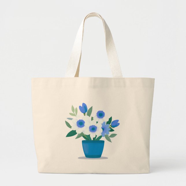 Bolsa Tote Grande Tote Bag-Blue Flower Design (Frente)