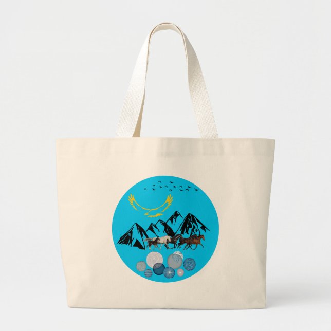 Bolsa Tote Grande Tote Bag with Kazakhstan Cultural Design (Frente)