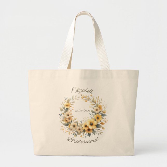 Bolsa Tote Grande Tote de exaustão amarelo da Bridesmaid personaliza (Frente)