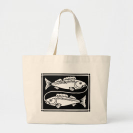 Bolsa Tote Grande Totebag Antiguado de Peixes Astrológicos Zodiac