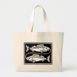 Bolsa Tote Grande Totebag Antiguado de Peixes Astrológicos Zodiac