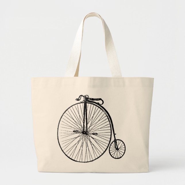 Bolsa Tote Grande Totebag Antiquado de Bicicleta de Penny Farthing (Frente)
