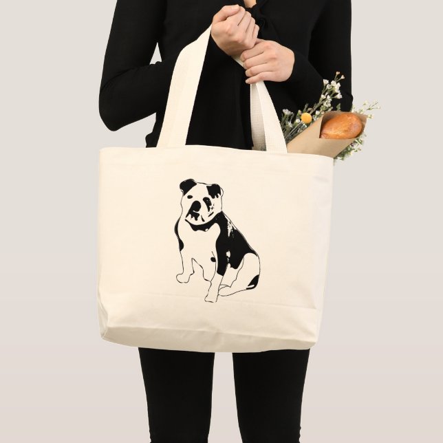 Bolsa Tote Grande Touro Sentado Calmo Design Preto e Branco (Frente (produto))