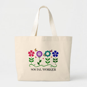 Bolsa Tote Grande Trabalhador Social...Flores, Corações e Borbolet
