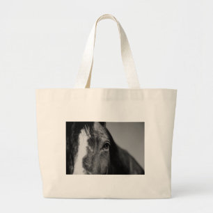 Bolsa Tote Grande Trabalho de arte de Olhos de Cavalo Branco Negro