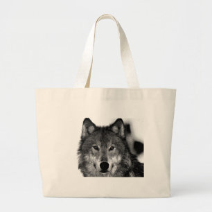 Bolsa Tote Grande Trabalho de arte do Lobo Negro e Branco