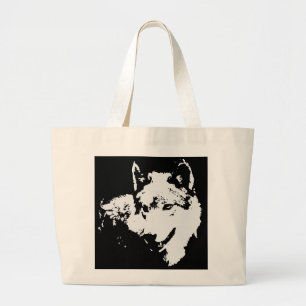 Bolsa Tote Grande Trabalho de arte do Lobo Negro e Branco