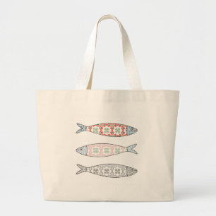 Bolsa Tote Grande Traditional Portuguese icon. Colored sardines