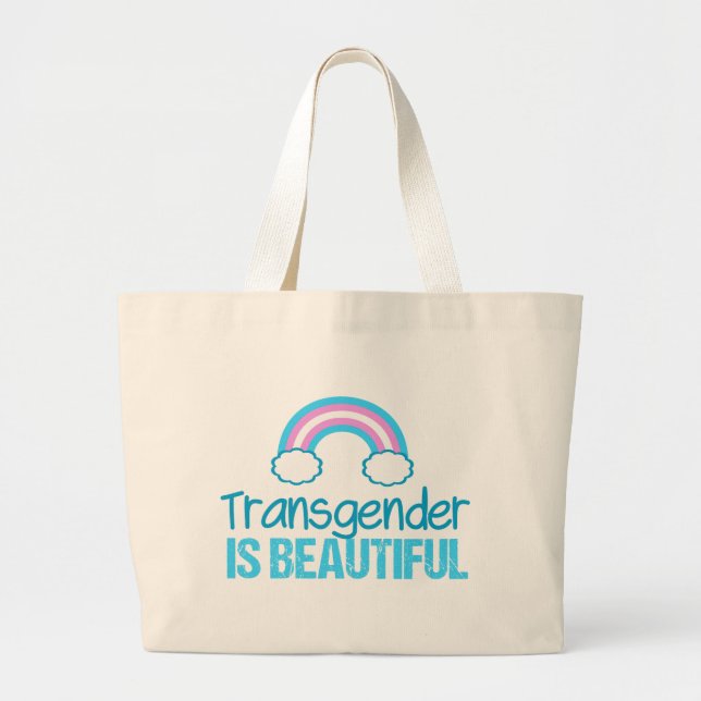 Bolsa Tote Grande Transgênero: Belo Rainbow Blue Pink White (Frente)