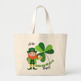 Bolsa Tote Grande Travessuras Leprechaun Trevo Dia de São Patrício