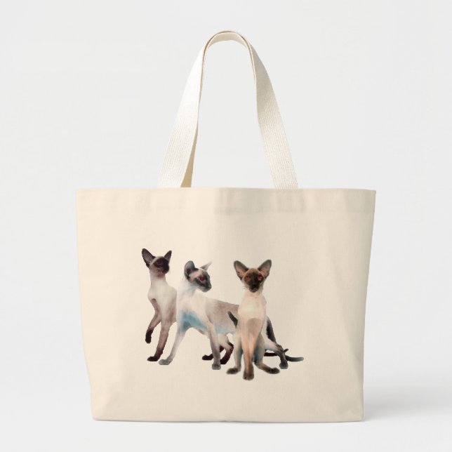 Bolsa Tote Grande Três gatos Siamese (Frente)