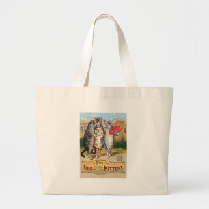 Bolsa Tote Grande Três Pequenos Gatinhos Ilustração da Mamãe Gansa