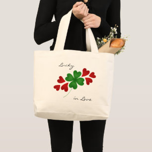 Bolsa Tote Grande Trevo com os corações afortunados no amor