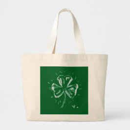 Bolsa Tote Grande Trevo de São Patrício Desenhado à Mão – Design de