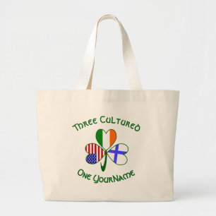 Bolsa Tote Grande Trevo de Três Folhas Personalizado Finlandês Irlan