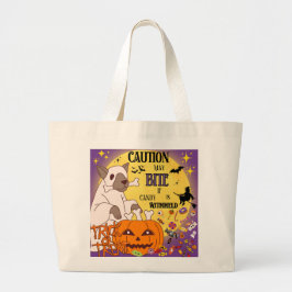 Bolsa Tote Grande Trick-or-Treat Bag - "Caution: May bite if candy i