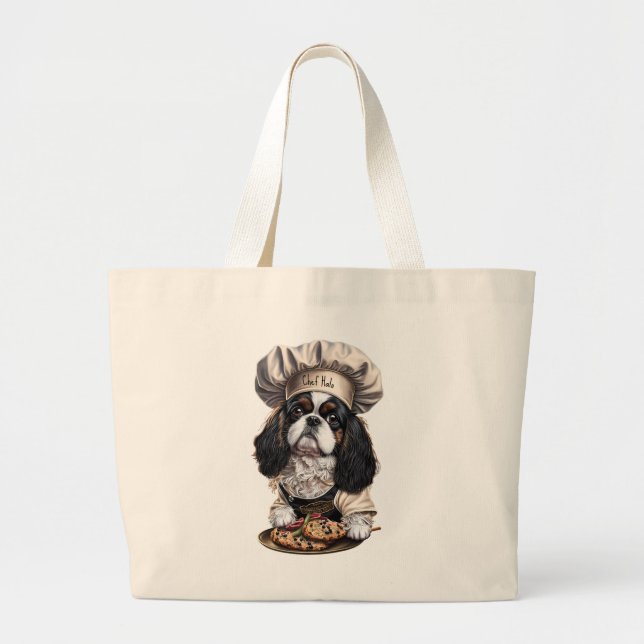 Bolsa Tote Grande Tricolor Cozinhar Chef Cavalier Charles Spaniel (Frente)