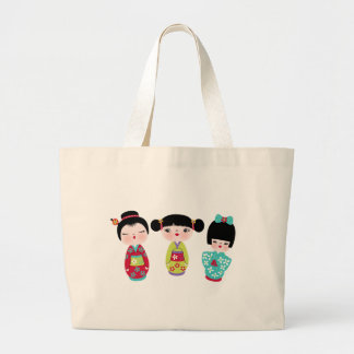 Bolsa Tote Grande trio do kokeshi