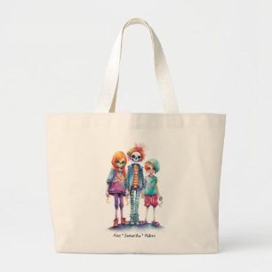 Bolsa Tote Grande Trio Zombie Adorável Pastel - Halloween Bonito