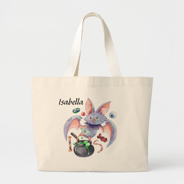 Bolsa Tote Grande Truque de Bat do Halloween ou Trate Tote Bag (Frente)
