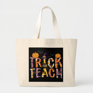 Bolsa Tote Grande Truque ou Ensino/Halloween/Professor/Laptop