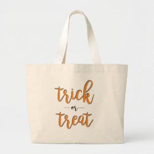 Bolsa Tote Grande truque ou tratamento de halloween orange preto sim