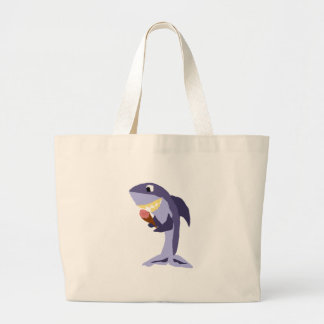 Bolsa Tote Grande Tubarão engraçado que come o cone do sorvete