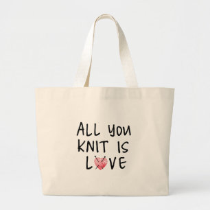 Bolsa Tote Grande Tudo que você faz malha é amor com fio vermelho