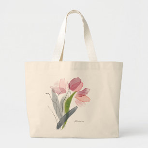 Bolsa Tote Grande Tulipas Florais Femininas Verde Deixa Grande Saco