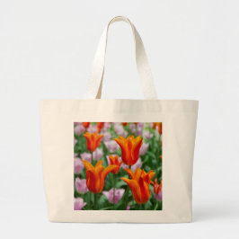 Bolsa Tote Grande Tulipas laranja-claras no parque
