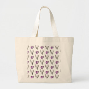 Bolsa Tote Grande 'Tulipas Simples' Padrão Floral Desenhado à Mão