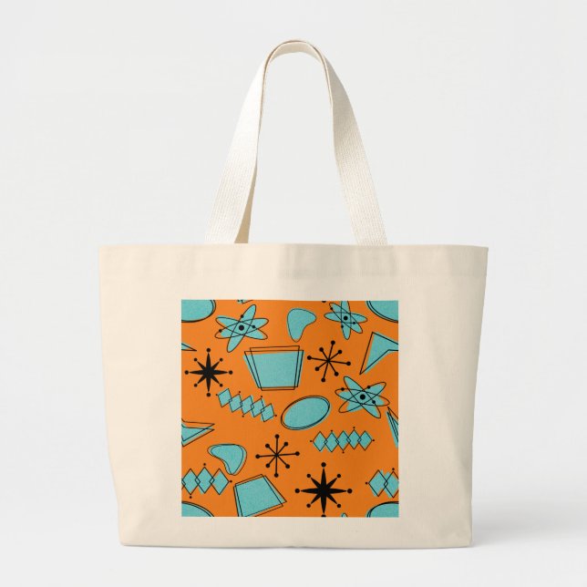 Bolsa Tote Grande Turquesa de Formas Atômicas MCM em Laranja (Frente)