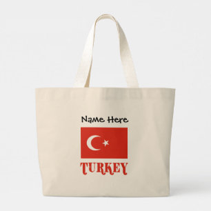 Bolsa Tote Grande Turquia e bandeira turca com seu nome