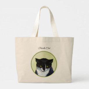 Bolsa Tote Grande Tuxedo Cat Retrato Pintura Bestial Arte Original