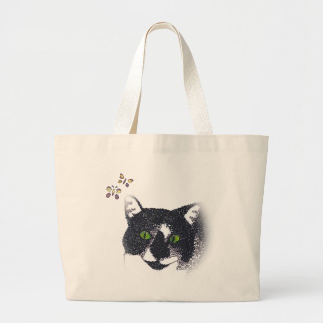 Bolsa Tote Grande Tuxedo Gato e Borboletas Tote Bags (Frente)