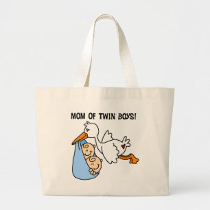 Bolsa Tote Grande Twin Boys, Camisetas e presentes da mamãe-Stork