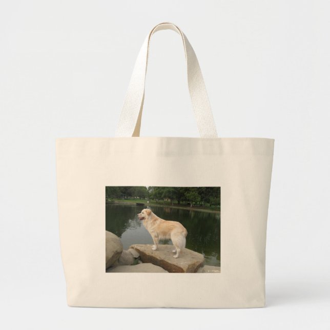 Bolsa Tote Grande Um Cão Em Um Lago (Frente)