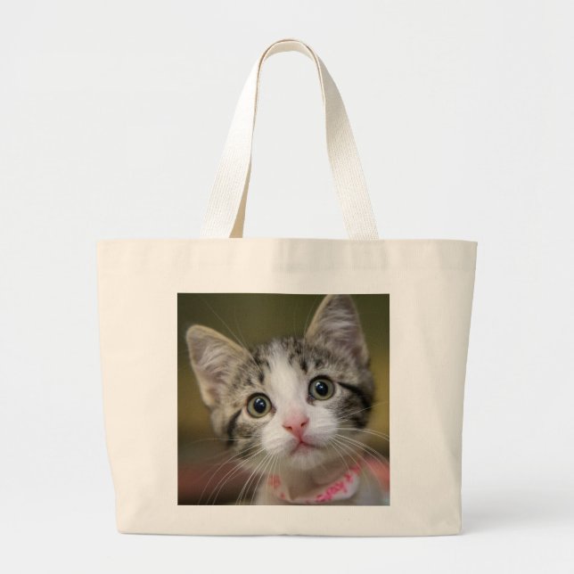 Bolsa Tote Grande Um gatinho bonito com olhos verdes (Frente)
